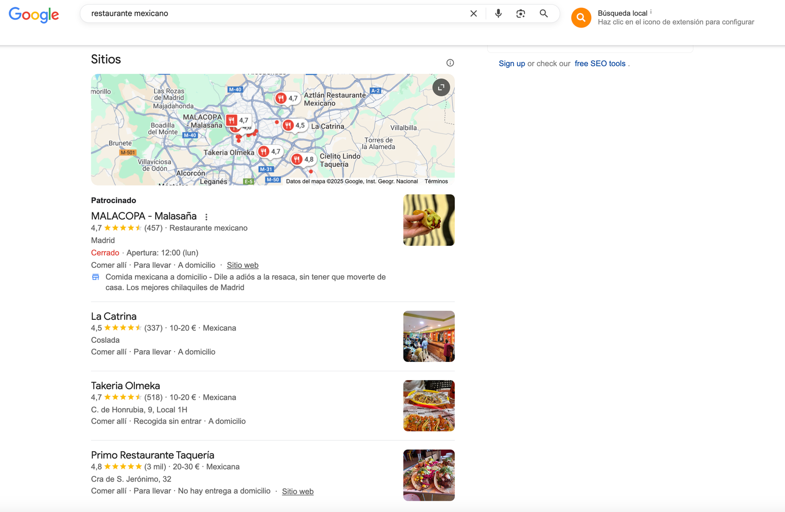 Google Map Pack para Restaurantes
